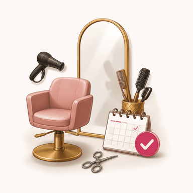 Salon chair, mirror and appointment calendar